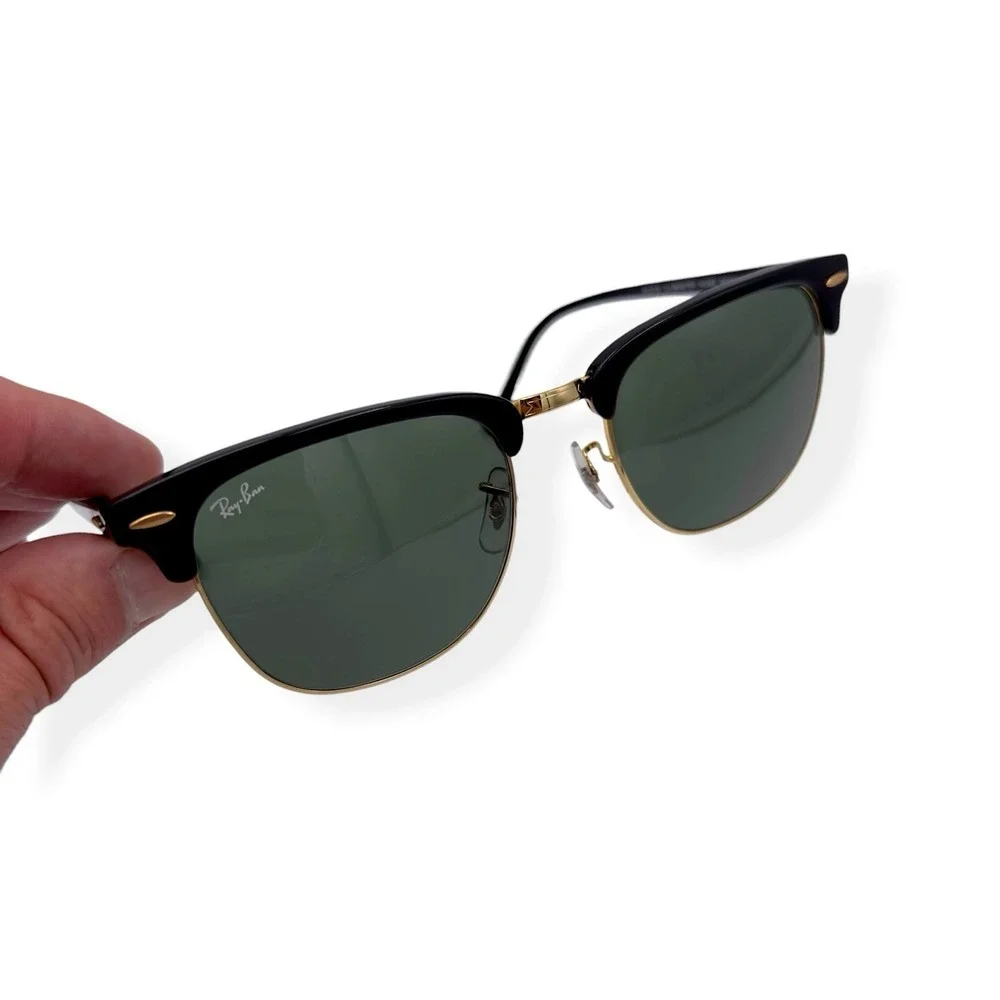 Ray-Ban Clubmaster Sunglasses Mens Black Green Square 55mm RB3016 W0365 Italy